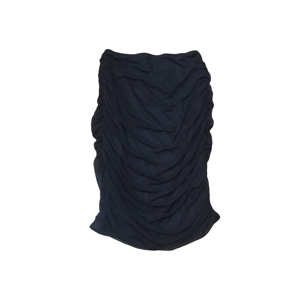 Jasmine LARGE Midi Pencil Ruched Skirt Black mesh over Poly Lining Stretchy Cozy